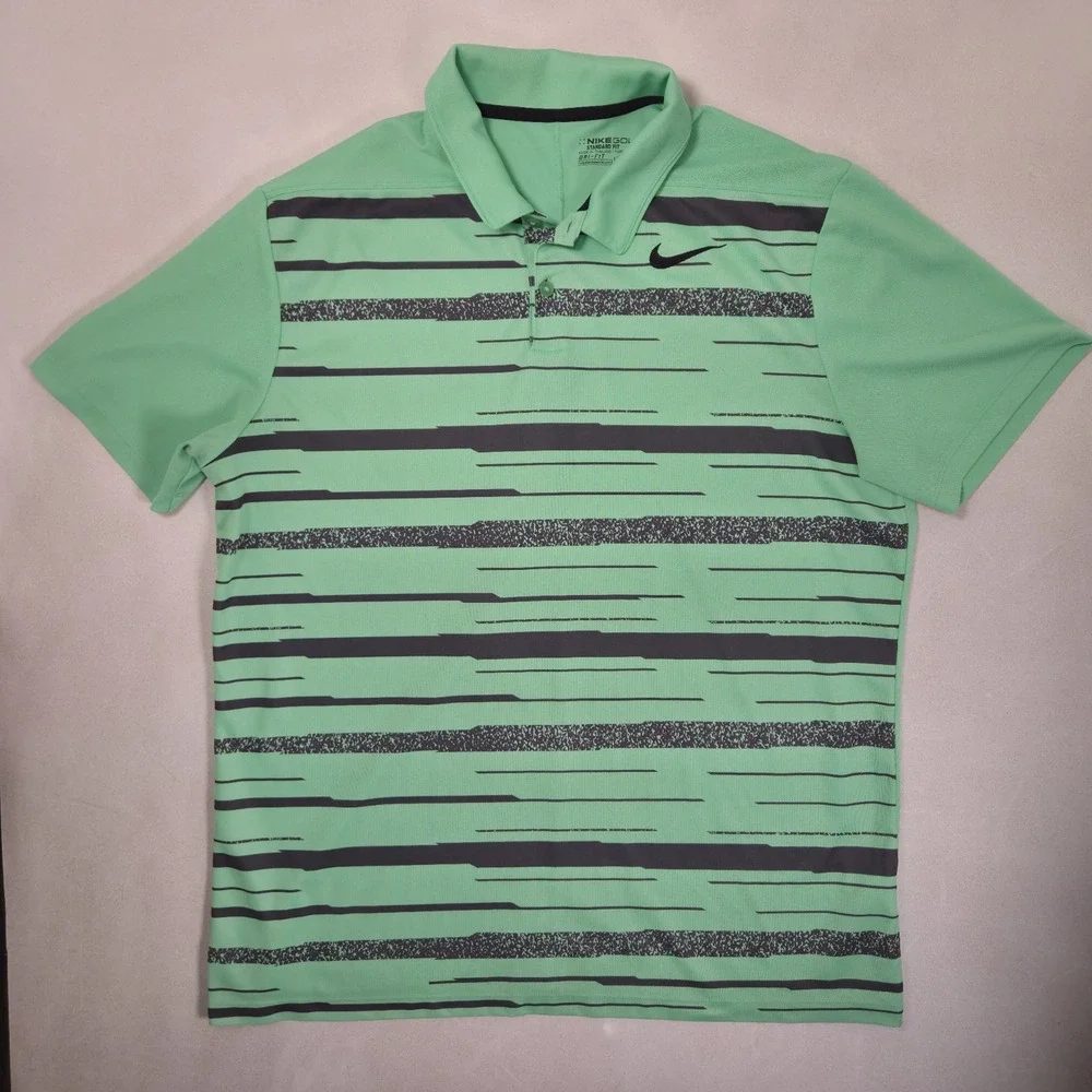Nike Golf Dri Fit Standard Fit Polo Shirt Lime Green Graphic Stripe Mens Large